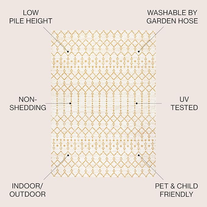 JONATHAN Y Moroccan Geometric Indoor Outdoor Area Rug 8X10 Cream/Yellow - Image 3