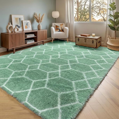 ONASAR Rugs for Living Room Bedroom, 5x8 Fluffy Sage Green and White Area Rug by ONASAR