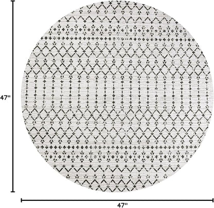 JONATHAN Y Moroccan Geometric Indoor Outdoor Round Area Rug 4 Ft Cream/Black - Image 2