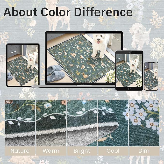 Soalmost 2x3 Dog Rugs for Entryway, Machine Washable Door Mat Animal Floral - Image 9