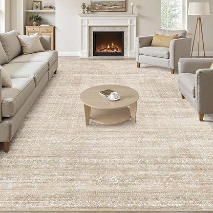 7x9 Area Rug Living Room: Washable Large Neutral Soft Rug Farmhouse Stain by NakagishiAreaRug