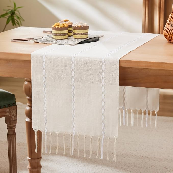 Braided Farmhouse Table Runner, Braided Beige 13x36 Inch, Cotton Linen Table by Unknown