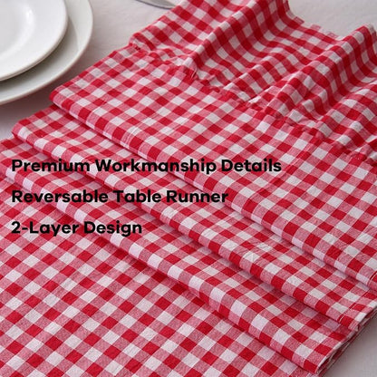 Red White Plaid Gingham Ruffle Table Runner 108 inches Long 100% Washed Cotton - Image 5