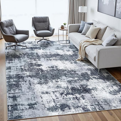 6x9 Area Rugs for Living Room Washable: Abstract Soft Thin Low Pile Black Rug - Image 4