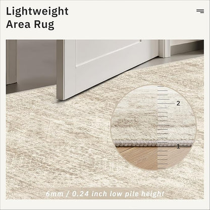 Soalmost 5x5 Beige Round Rug 5ft Living Room Circle Rug Vintage Round Area Rug - Image 6