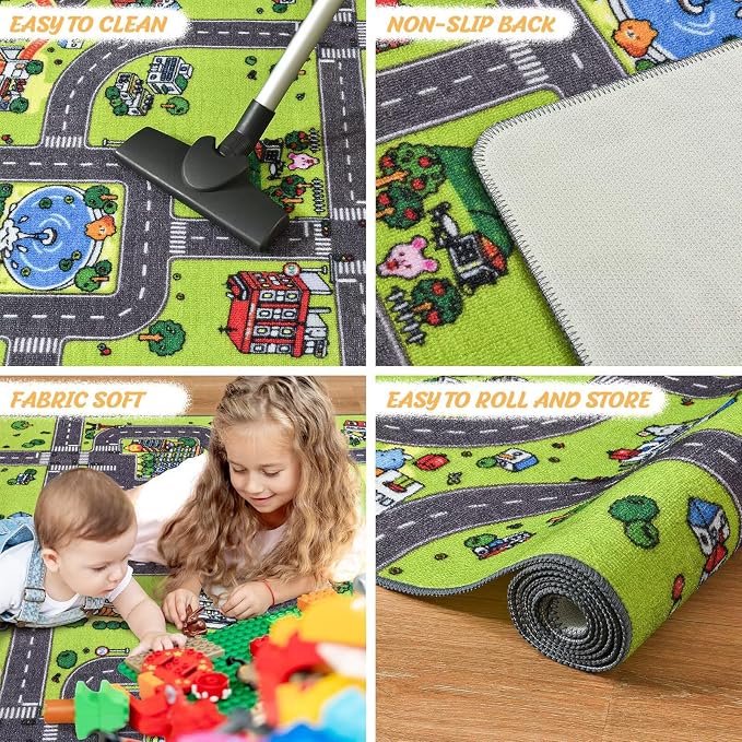Kids Rug for Playroom Classroom, 4x6 Non Slip Kids Car Road Traffic Playmat for - Image 4