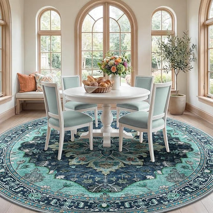 RELEANY Area Rugs Round 10ft Washable Non-Slip, Floral Vintage Distress - Image 3
