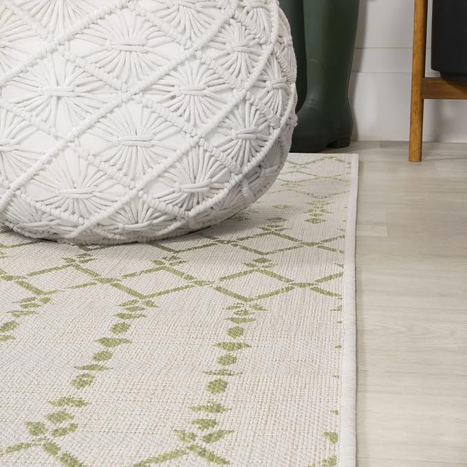 JONATHAN Y Moroccan Geometric Indoor Outdoor Area Rug 8X10 Cream/Green - Image 8