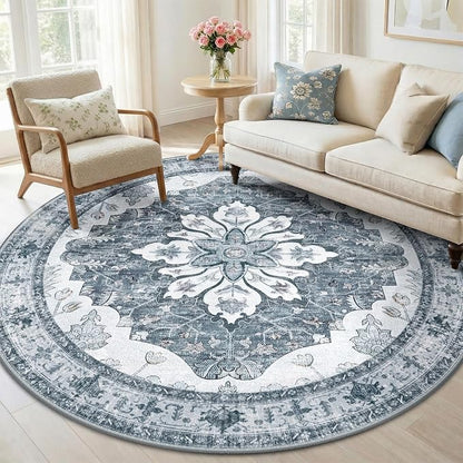 RELEANY Area Rugs Round 6ft Washable Non-Slip, Floral Vintage Distress by RELEANY