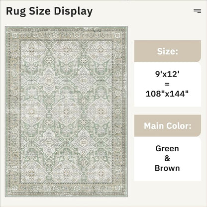 Soalmost 9x12 Area Rugs for Living Room, Non Slip Machine Washable Vintage Rugs - Image 5