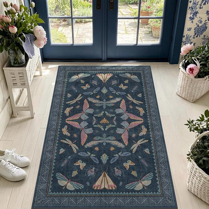 Blue Vintage Boho Area Rug 3x6, Washable Non Slip Indoor Carpet - Image 3