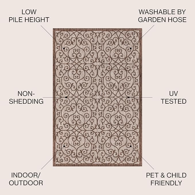 JONATHAN Y Vintage Filigree Indoor Outdoor Area Rug 8X10 Taupe/Espresso - Image 2
