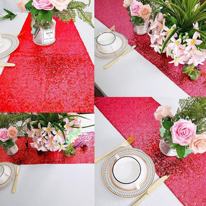 12 Packs 12 X 72 Inch Red Sequin Table Runner Glitter Dining Table Runner - Image 6