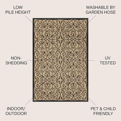 JONATHAN Y Vintage Filigree Indoor Outdoor Round Area Rug 3 Ft Black/Khaki - Image 2