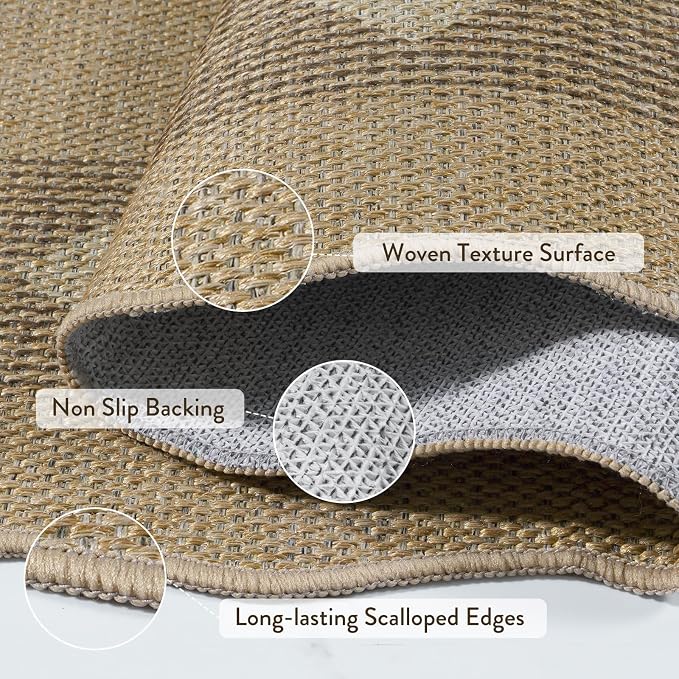 LIVEBOX Scalloped Easy Jute Diamond 3x5 Outdoor Rug, Washable Non-Slip Tan Rugs - Image 5