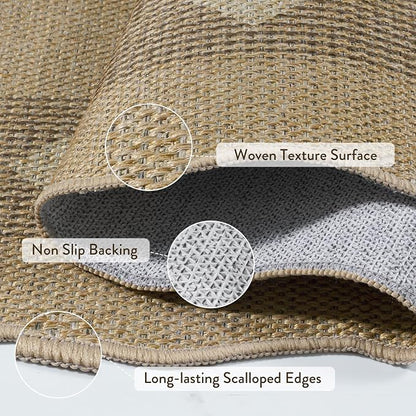 LIVEBOX Scalloped Easy Jute Diamond 3x5 Outdoor Rug, Washable Non-Slip Tan Rugs - Image 5
