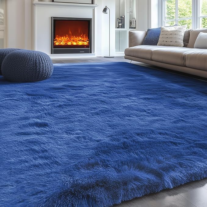 PAGISOFE Navy Blue Rug 5x8 Ft Fluffy Shag Rugs - Image 2