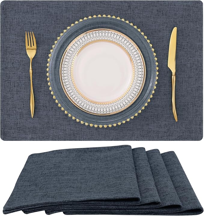 Faux Cotton Linen Placemats Set of 4, Cloth Washable Farmhouse Dining Table Mats by homing