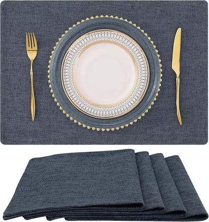 Faux Cotton Linen Placemats Set of 4, Cloth Washable Farmhouse Dining Table Mats by homing