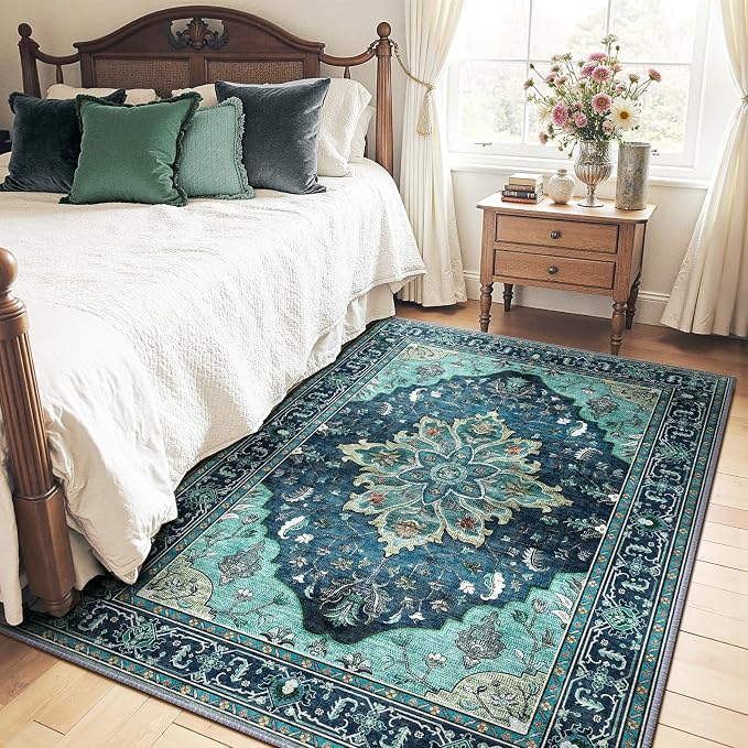 RELEANY Area Rugs 4'x6' Washable Non-Slip, Floral Vintage Distress Medallion - Image 2