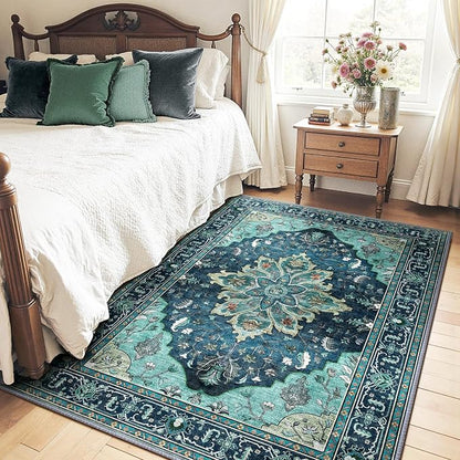 RELEANY Area Rugs 4'x6' Washable Non-Slip, Floral Vintage Distress Medallion - Image 2