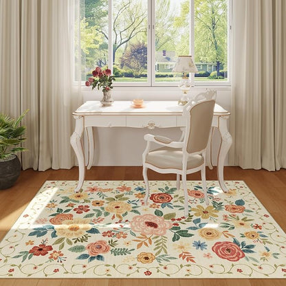DUKINO 4x6 Area Rug, Lightweight Non Slip Washable Floral Rug, Indoor Low Pile - Image 3