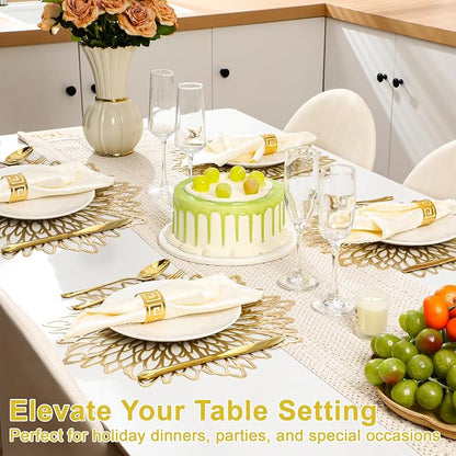 Set of 8 Round Placemats Gold, Heat-Resistant PVC Table Mats - Image 4
