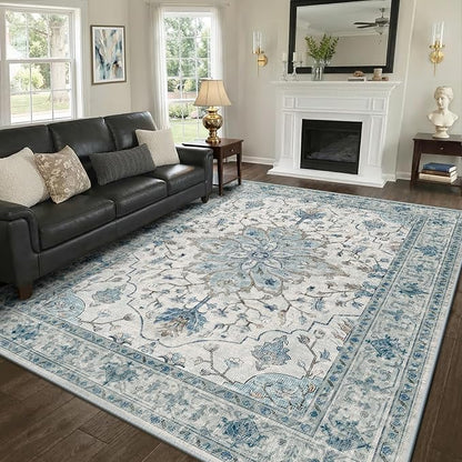 RELEANY Area Rugs 8'x10' Washable Non-Slip, Floral Vintage Distress Medallion - Image 4