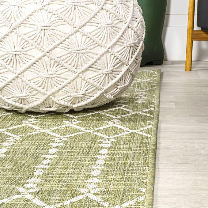 JONATHAN Y Moroccan Geometric Indoor Outdoor Area Rug 5X8 Light Green/Cream - Image 8