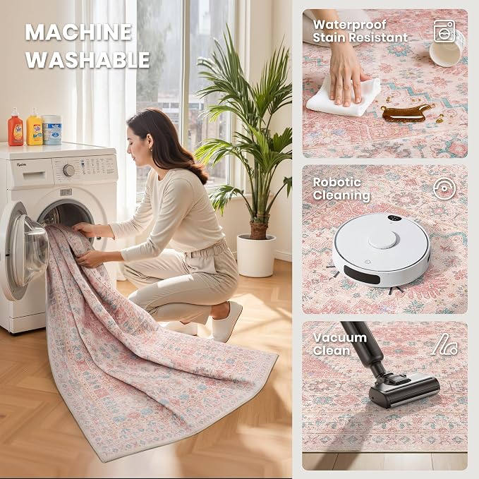 zesthome 8x10 Area Rugs for Girls Bedroom, Non-Slip Backing Washable Rugs - Image 5