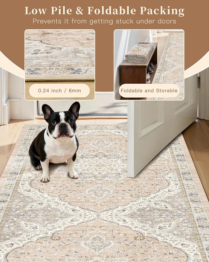 Madane Washable Area Rug 2x3, Small Entryway Rug Non-Slip Vintage Door Mat - Image 6
