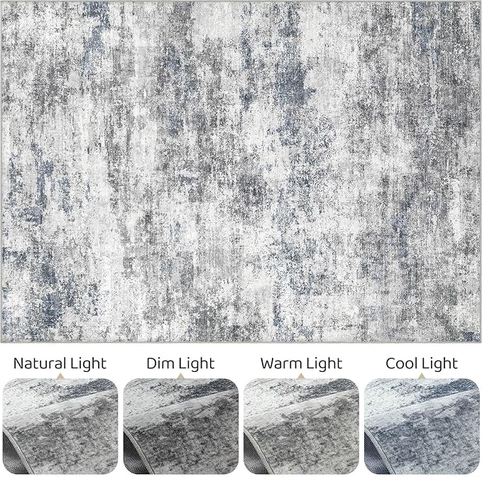 7x9 Area Rug Living Room: Washable Large Abstract Neutral Modern Soft Rugs - Image 9