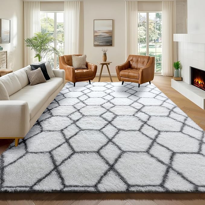 ONASAR 8x10 Area Rugs for Living Room, Fluffy White and Grey Rug for Bedroom - Image 5