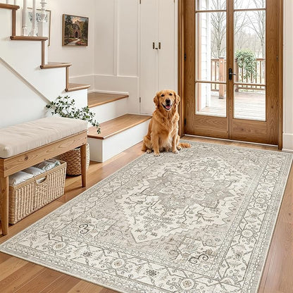 Madane Area Rug 4x6 Washable Rugs: Vintage Living Room Rug Soft Low Pile Non - Image 4