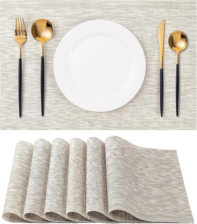 Placemats Set of 6 Washable Indoor/Outdoor Vinyl Place Mats by CADONO