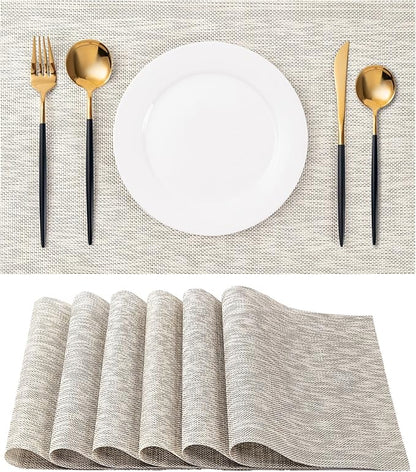 Placemats Set of 6 Washable Indoor/Outdoor Vinyl Place Mats by CADONO