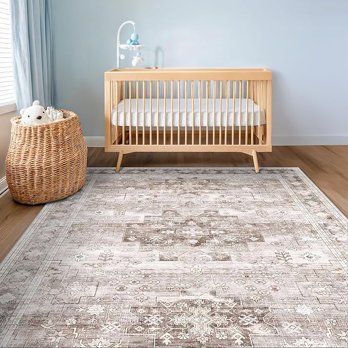Hazo Haus Washable Neutral Farmhouse Living Room Rug, 5x7 Area Rugs - Image 6
