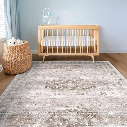 Hazo Haus Washable Neutral Farmhouse Living Room Rug, 5x7 Area Rugs - Image 6