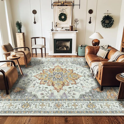 RELEANY Area Rugs Large 9'x12' Washable Non-Slip, Floral Vintage Distress - Image 3