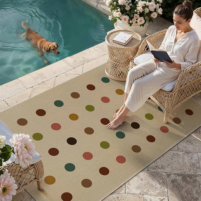 HUGEAR 5x8 Jute Outdoor Indoor Rug Washable Geometric Linen Textured Weave High by HUGEAR