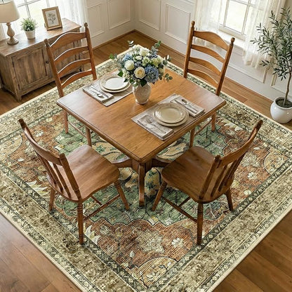 RELEANY Area Rugs Square 7ft Washable Non-Slip, Floral Vintage Distress by RELEANY