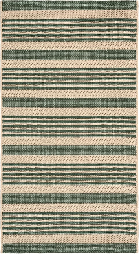 SAFAVIEH Courtyard Collection 2'7" x 5' Beige/Dark Green CY6062 Stripe Indoor/ - Image 2