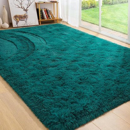 BENRON Teal Green Fluffy Rugs for Living Room Bedroom 4x6, Soft Plush Fuzzy by BENRON