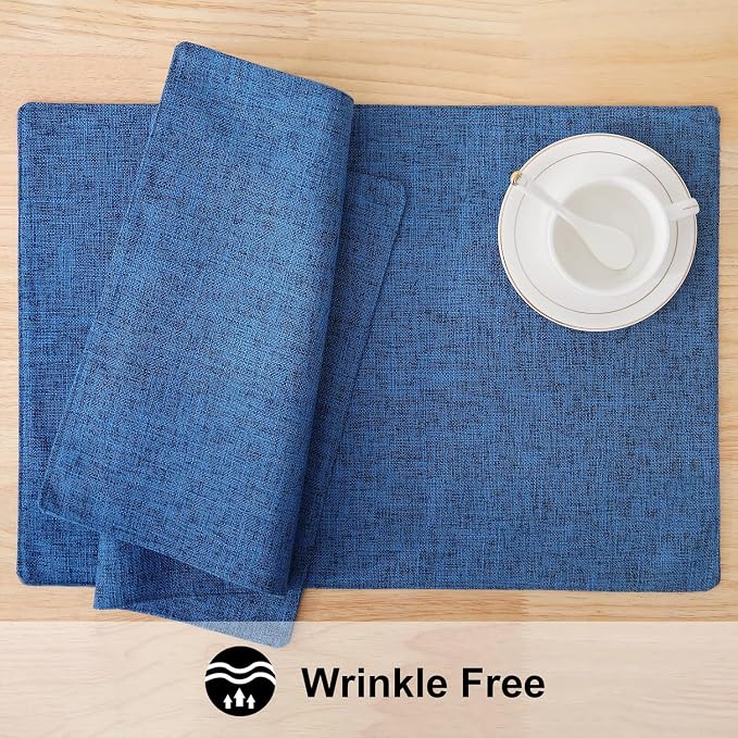 Faux Cotton Linen Placemats Set of 6, Cloth Washable Farmhouse Dining Table Mats - Image 5