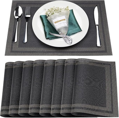 Placemats Set of 8, Vinyl Woven Black Non Slip Table Mats | Heat Resistant by BxzanDya-LifeSmartMaker