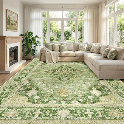 RELEANY Area Rugs Large 10'x14' Washable Non-Slip, Floral Vintage Distress by RELEANY