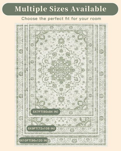 Madane 5x7 Area Rugs for Living Room, Machine Washable Vintage Green Rug - Image 9