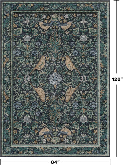 Boho Living Room Rug, 7x10 Floral & Bird Pattern Area Rug - Image 2