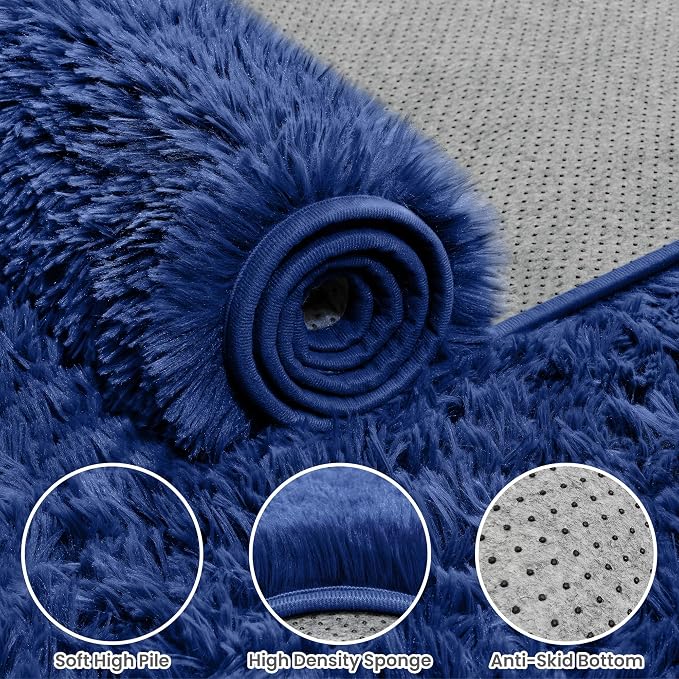 8x10 Area Rugs for Living Room Rug: Soft Fluffy Shag Navy Blue Rugs for Bedroom - Image 8