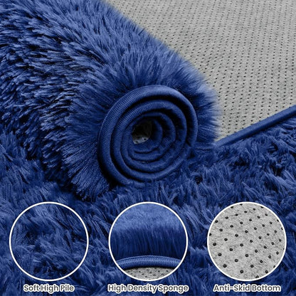 8x10 Area Rugs for Living Room Rug: Soft Fluffy Shag Navy Blue Rugs for Bedroom - Image 8